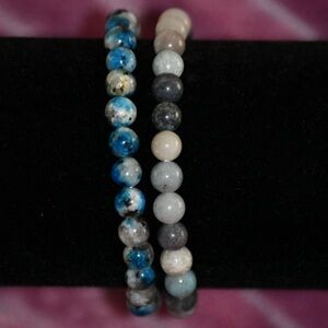 Blue and Gray Beaded Stretch Bracelet Set #010